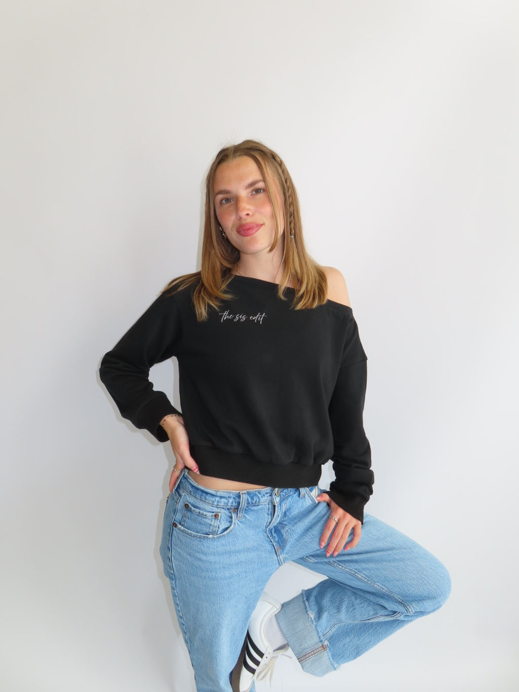 Sis Edit Off the Shoulder Cropped Crewneck