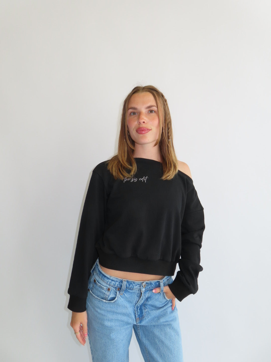 Sis Edit Off the Shoulder Cropped Crewneck